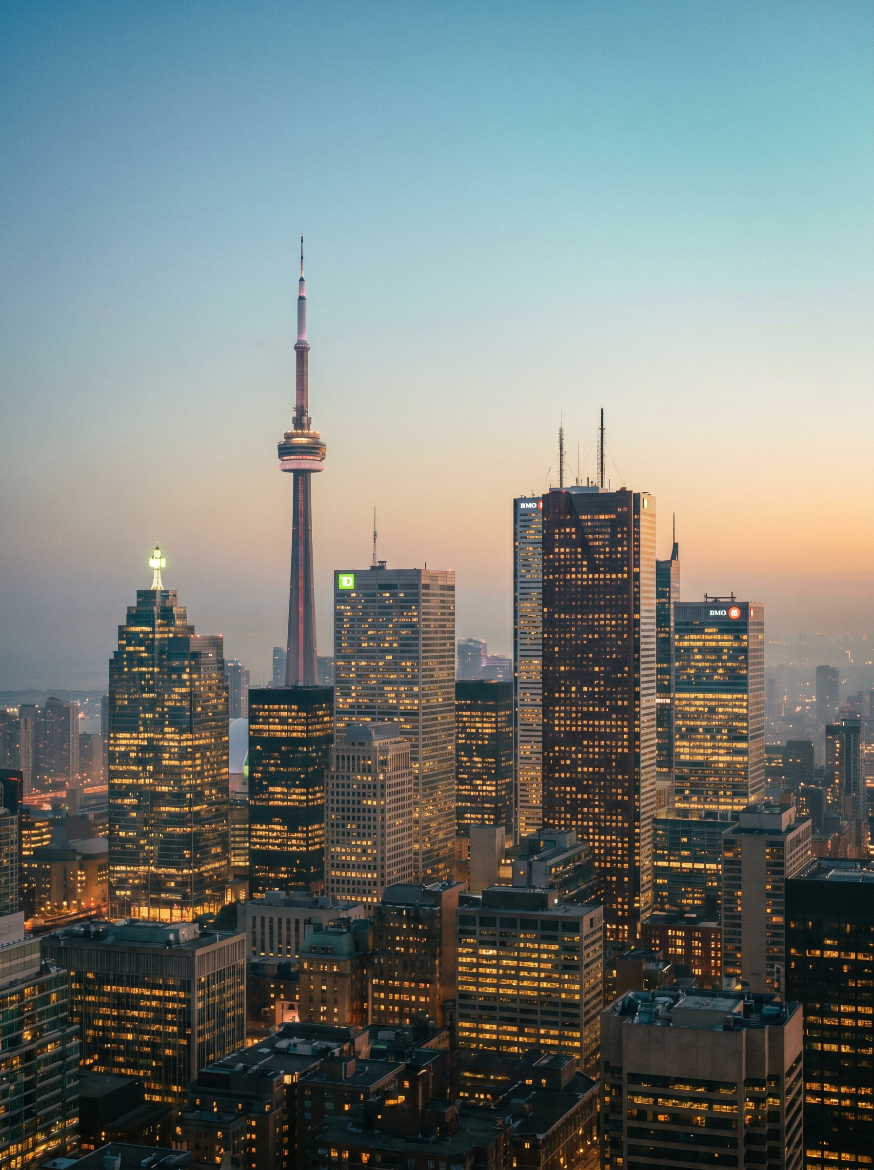 Toronto financial district skyline at twilight